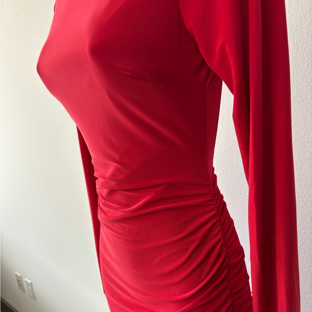 Fashion Nova Dress Medium Red Midi Body Con Backless Ruched Coquette Festival - Picture 6 of 12